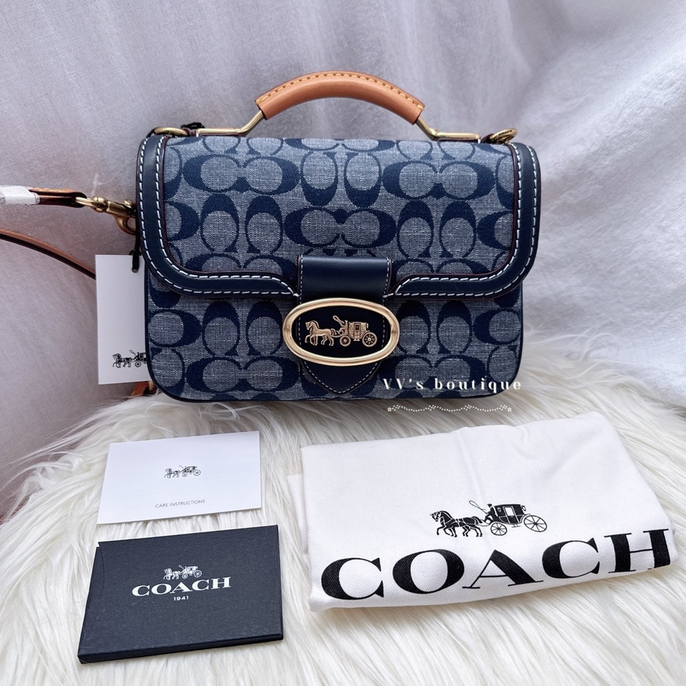NWT Coach Riley Top Handle 22 In Signature Chambray Midnight Navy 3630 RARE FIND - Picture 4 of 13